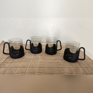 MCM Glas-Snap By Corning Black Coffee Mugs Set Of 4
